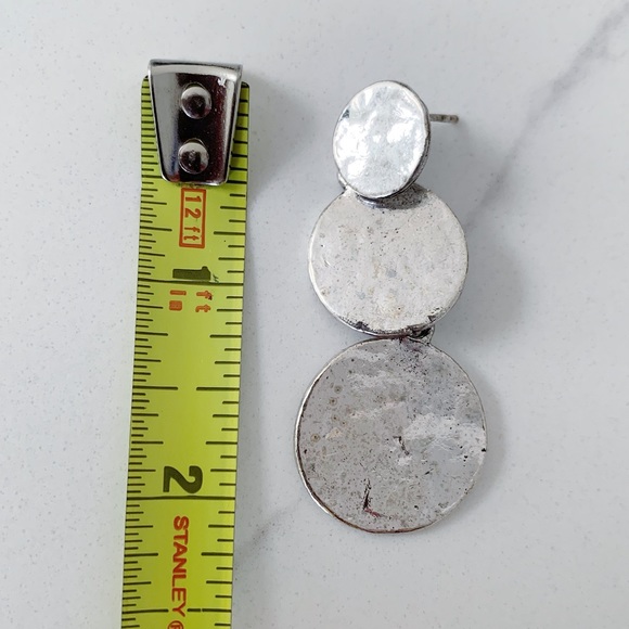 Silver Plating Triple Coin Dangles Hammered Earrings - Picture 3 of 5